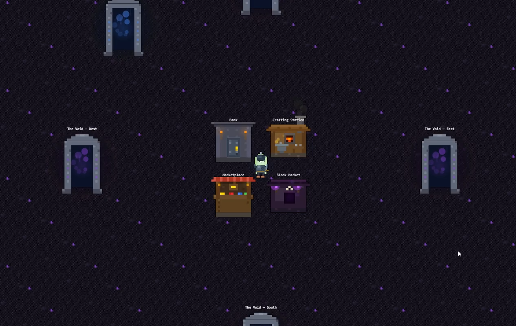 Town hub with Bank, Marketplace, Crafting