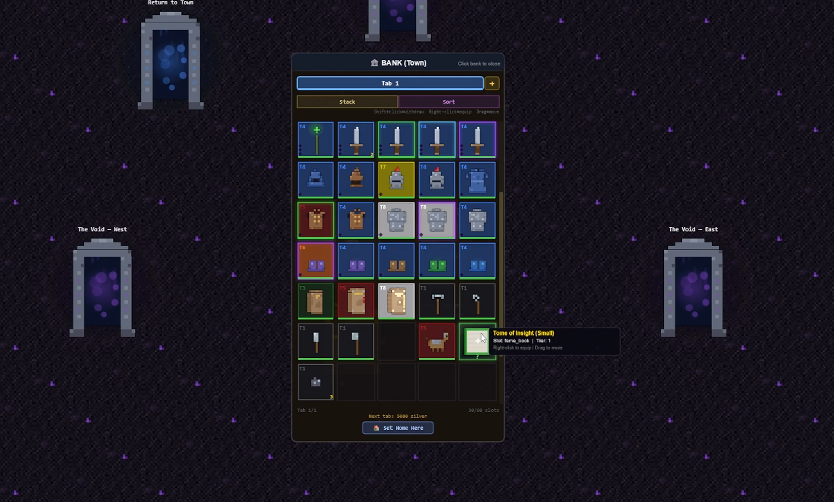 Bank interface with items